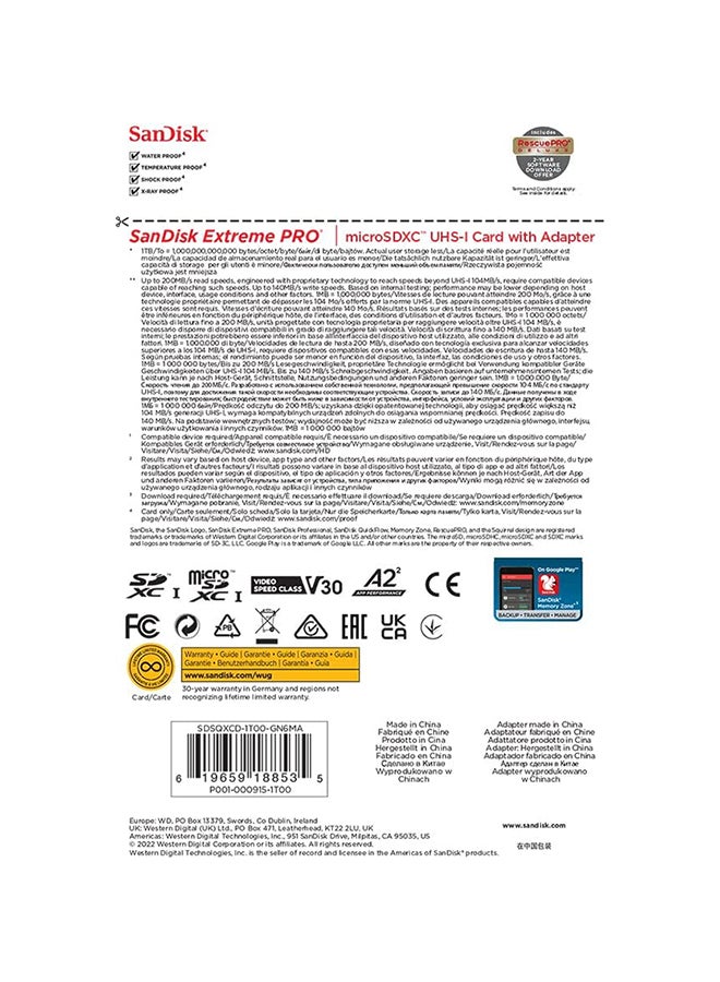 Sandisk - Extreme Pro Microsd Uhs I Card For 4K Video On Smartphones, Action Cams And Drones 200Mb/S Read, 140Mb/S Write, Sdsqxcd 1T00 Gn6Ma 1 TB - Image 1