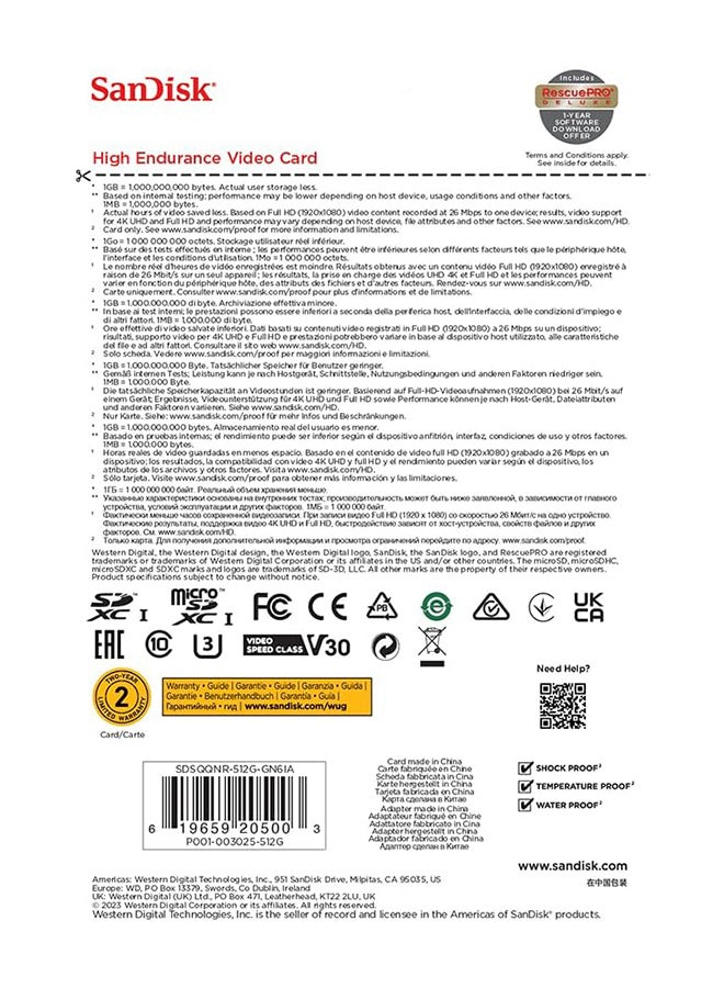 Sandisk - High Endurance Video Microsdxc Card With Adapter For Dash Cam And Home Monitoring Systems - C10, U3, V30, 4K Uhd, Micro Sd Card - Sdsqqnr-512G-Gn6Ia 512 GB - Image 1
