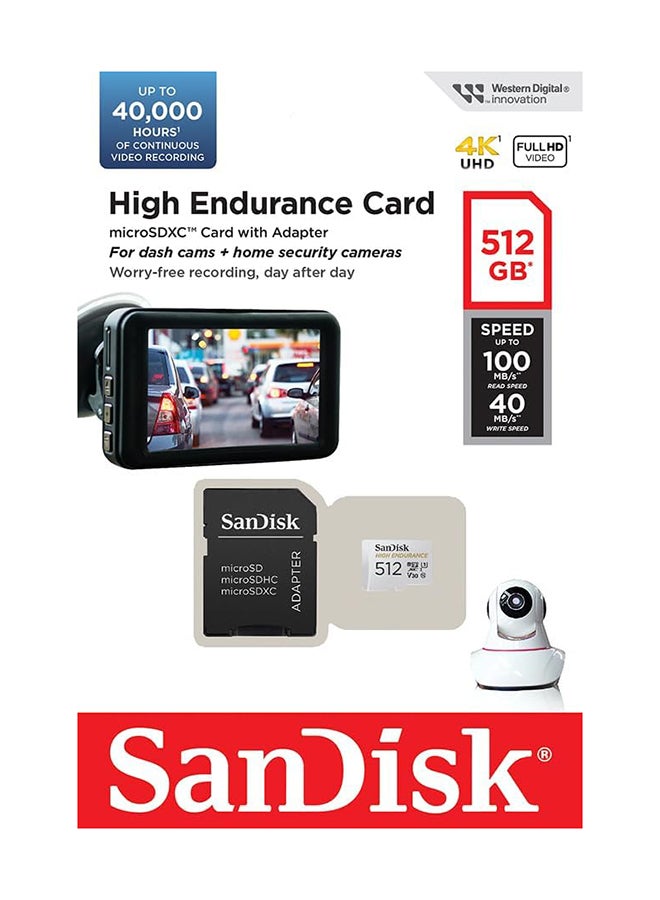 Sandisk - High Endurance Video Microsdxc Card With Adapter For Dash Cam And Home Monitoring Systems - C10, U3, V30, 4K Uhd, Micro Sd Card - Sdsqqnr-512G-Gn6Ia 512 GB - Image 1