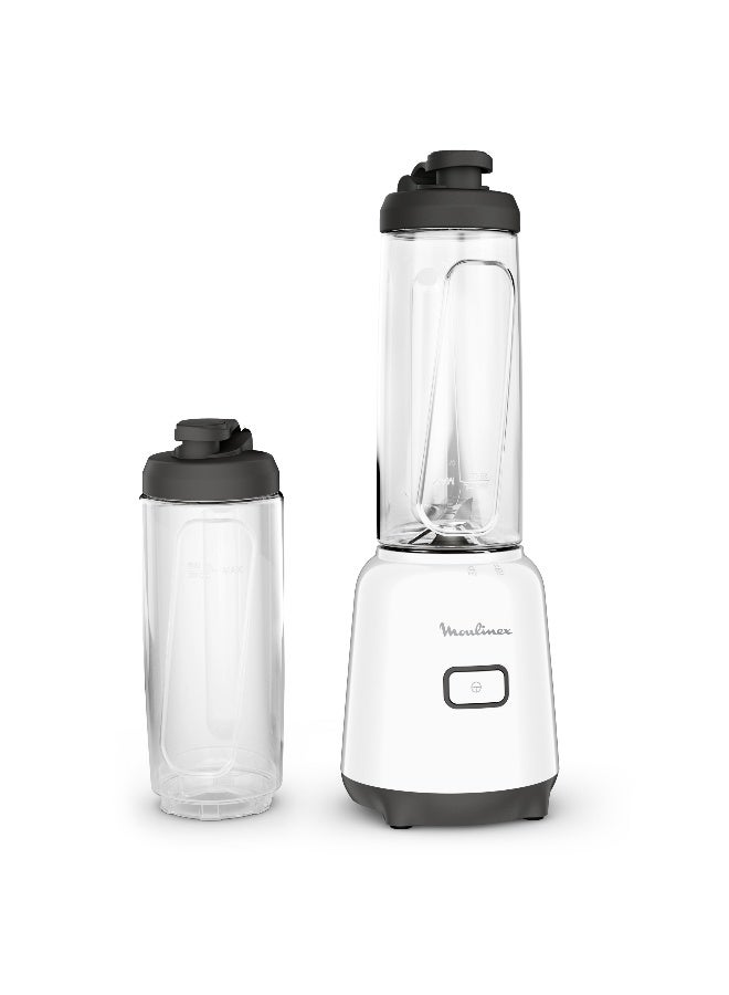 Moulinex Mix & Move Mini Blender Mixer, 2 To-Go Bottles in Premium Tritan, Space-Saving Compact Design, Easy-Cleaning Removable Blades, Easy and Ergonomic Single-Button Control 0.6 L 300 W LM15F127 White - Image 1