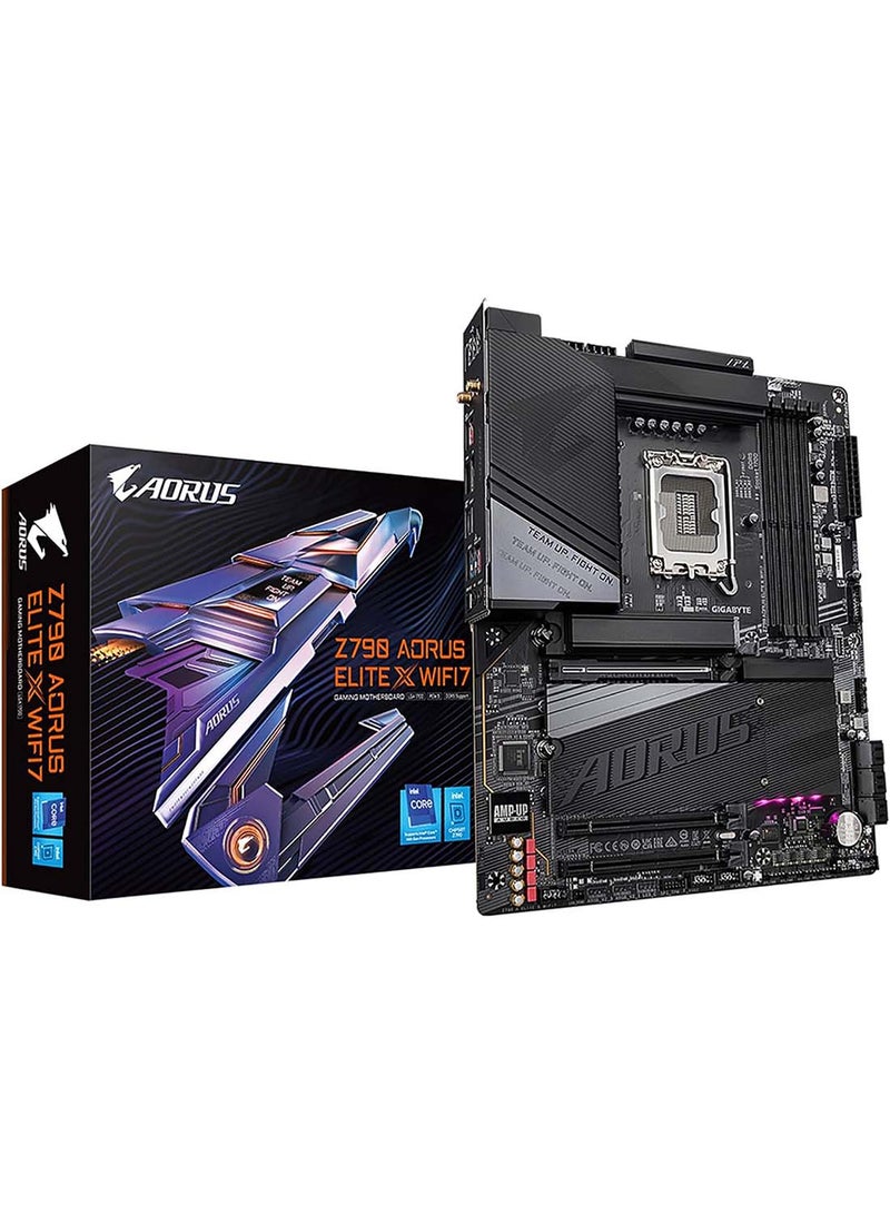 Z790 AORUS ELITE X WIFI7 LGA1700 ATX Motherboard, Intel Z790 Chipset, 4x DIMM DDR5, 192GB Max Memory, 4x M.2 Slot, Wi-Fi 7, BT5.3, PCIe 5.0 x16 & 2x PCIe 4.0 x16 Slots Black