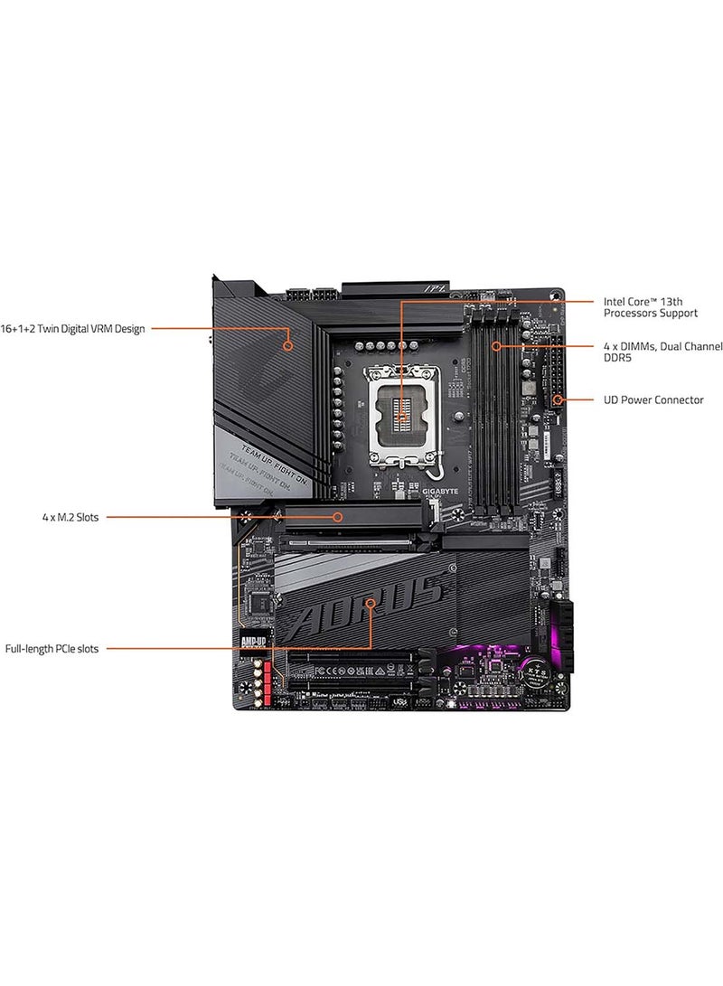 Z790 AORUS ELITE X WIFI7 LGA1700 ATX Motherboard, Intel Z790 Chipset, 4x DIMM DDR5, 192GB Max Memory, 4x M.2 Slot, Wi-Fi 7, BT5.3, PCIe 5.0 x16 & 2x PCIe 4.0 x16 Slots Black