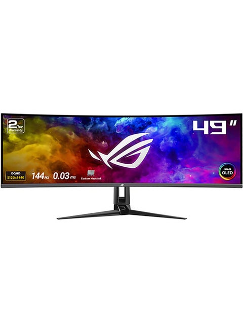 شاشة ألعاب ROG Swift OLED مقاس 49 بوصة PG49WCD منحنية فائقة الاتساع، لوحة QD-OLED، 144 هرتز / 0.03 مللي ثانية، FreeSync / G-SYNC، مبدد حرارة مخصص، ROG Smart KVM، 90 وات من النوع C، DP 1.4 DSC /HDMI v2.1