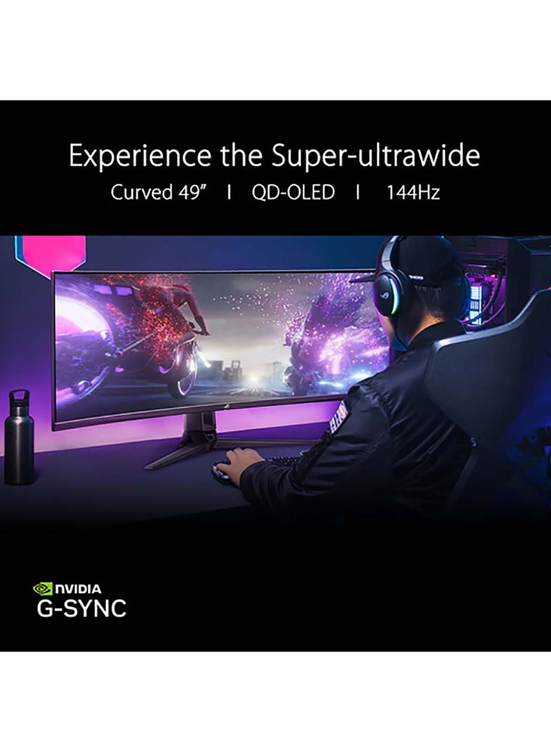 أسوس - شاشة ألعاب ROG Swift OLED مقاس 49 بوصة PG49WCD منحنية فائقة الاتساع، لوحة QD-OLED، 144 هرتز / 0.03 مللي ثانية، FreeSync / G-SYNC، مبدد حرارة مخصص، ROG Smart KVM، 90 وات من النوع C، DP 1.4 DSC /HDMI v2.1 - Image 1