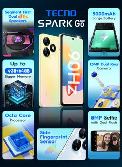 تكنو هاتف Spark Go 2024 ثنائي الشريحة، Alpenglow Gold، 4+4 جيجابايت من ذاكرة الوصول العشوائي، 128 جيجابايت، 4G - إصدار الشرق الأوسط  - Image 2