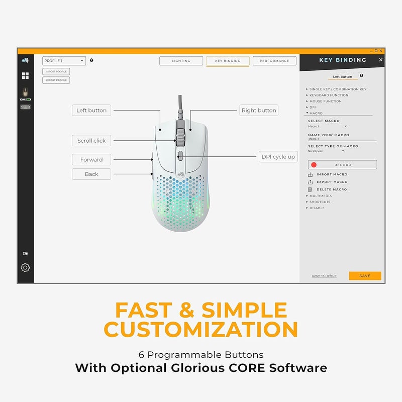 Glorious Model O2 Wired RGB Gaming Mouse, Ultralight 59-gram Weight,  26,000 DPI BAMF 2.0 Sensor, Crisp Switches Rated for 80M Clicks, RGB Lighting, G-Skates Mouse Feet, White | GLO-MS-OV2-MW - Image 5
