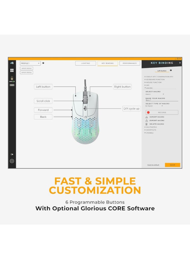 Glorious Model O2 Wired RGB Gaming Mouse, Ultralight 59-gram Weight,  26,000 DPI BAMF 2.0 Sensor, Crisp Switches Rated for 80M Clicks, RGB Lighting, G-Skates Mouse Feet, White | GLO-MS-OV2-MW - Image 4