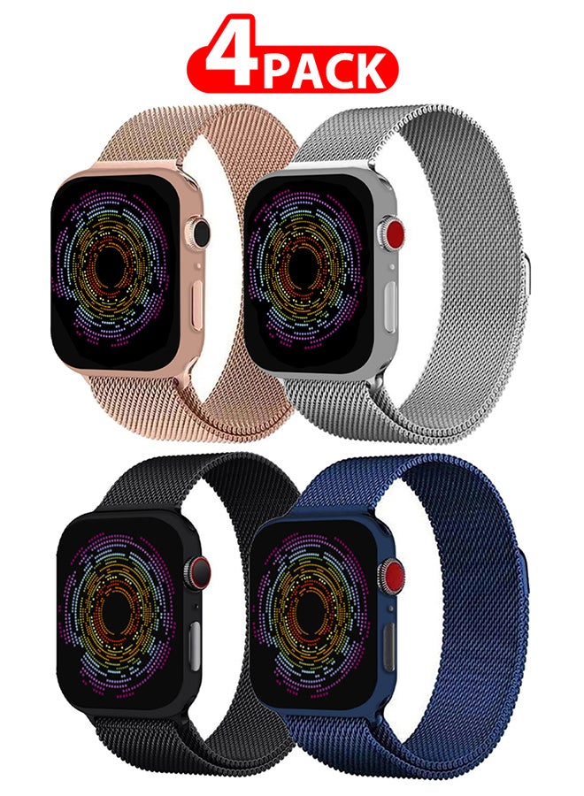MARGOUN - 4 Pack Stainless Steel Milanese Loop Compatible With Apple Watch Band 38mm 40mm 41mm Men And Women Mesh Loop Magnetic Clasp Replacement For iWatch Bands Series 7 SE 6 5 4 3 2 1 Multicolour - Image 1