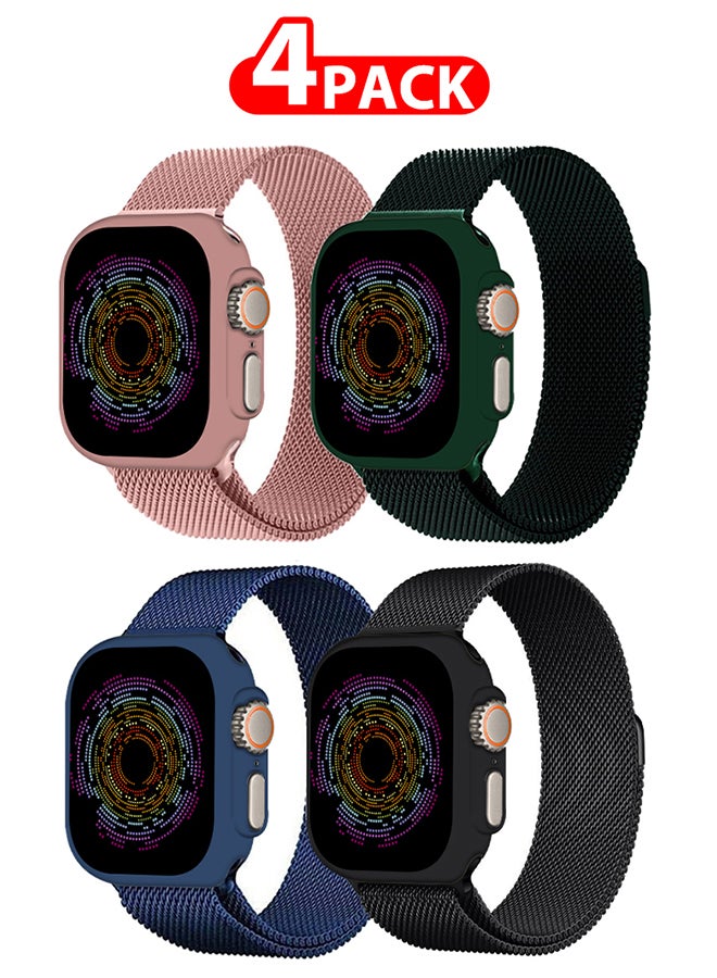 MARGOUN 4 Pack Stainless Steel Milanese Loop Compatible With Apple Watch Band 42mm 44mm 45mm 49mm Men And Women Mesh Loop Magnetic Clasp Replacement For iWatch Bands Ultra2/Ultra/Series 9 8 7 SE 6 5 4 3 2 1 Multicolour  - Image 1