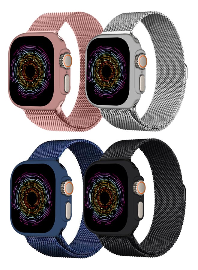 MARGOUN 4 Pack Stainless Steel Milanese Loop Compatible With Apple Watch Band 42mm 44mm 45mm 49mm Men And Women Mesh Loop Magnetic Clasp Replacement For iWatch Bands Ultra2/Ultra/Series 9 8 7 SE 6 5 4 3 2 1 Multicolour  - Image 2