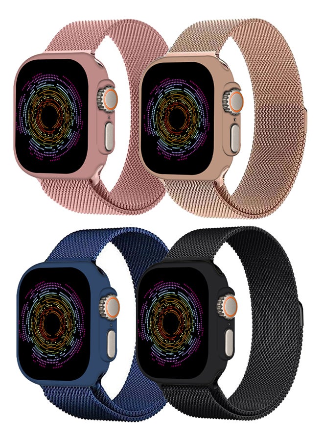 MARGOUN 4 Pack Stainless Steel Milanese Loop Compatible With Apple Watch Band 42mm 44mm 45mm 49mm Men And Women Mesh Loop Magnetic Clasp Replacement For iWatch Bands Ultra2/Ultra/Series 9 8 7 SE 6 5 4 3 2 1 Multicolour  - Image 2