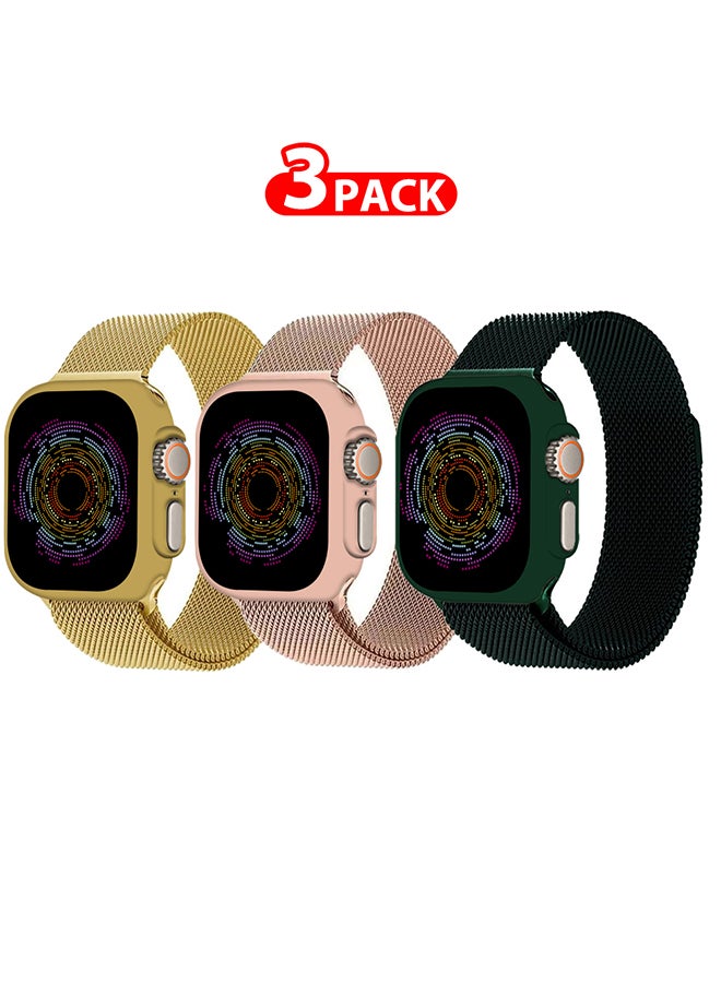 MARGOUN 3 Pack Stainless Steel Milanese Loop Compatible With Apple Watch Band 42mm 44mm 45mm 49mm Men And Women Mesh Loop Magnetic Clasp Replacement For iWatch Bands Ultra2/Ultra/Series 9 8 7 SE 6 5 4 3 2 1 Multicolour  - Image 1