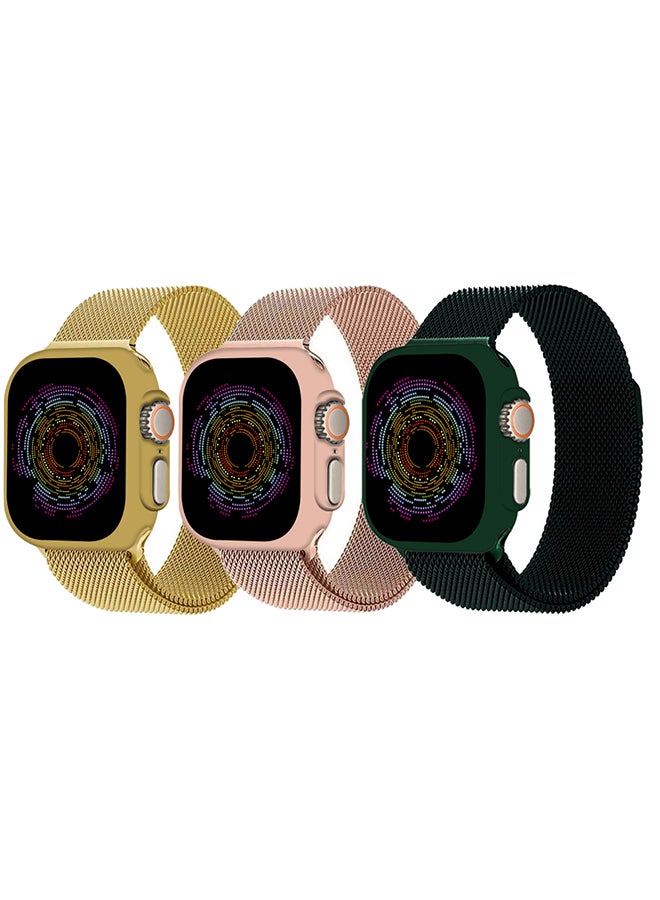 MARGOUN 3 Pack Stainless Steel Milanese Loop Compatible With Apple Watch Band 42mm 44mm 45mm 49mm Men And Women Mesh Loop Magnetic Clasp Replacement For iWatch Bands Ultra2/Ultra/Series 9 8 7 SE 6 5 4 3 2 1 Multicolour  - Image 2
