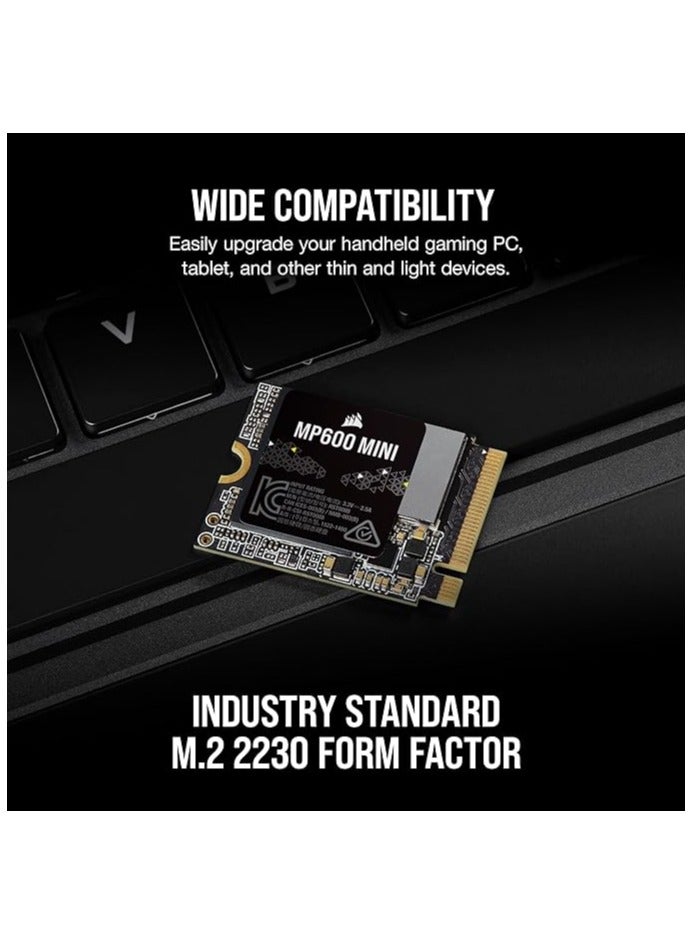 CORSAIR - Corsair MP600 Mini 1TB M.2 NVMe PCIe x4 Gen4 2 SSD – M.2 2230 – Up to 4,800MB/sec Sequential Read – High-Density 3D TLC NAND – Great for Steam Deck and Microsoft Surface – Black 1 TB - Image 1