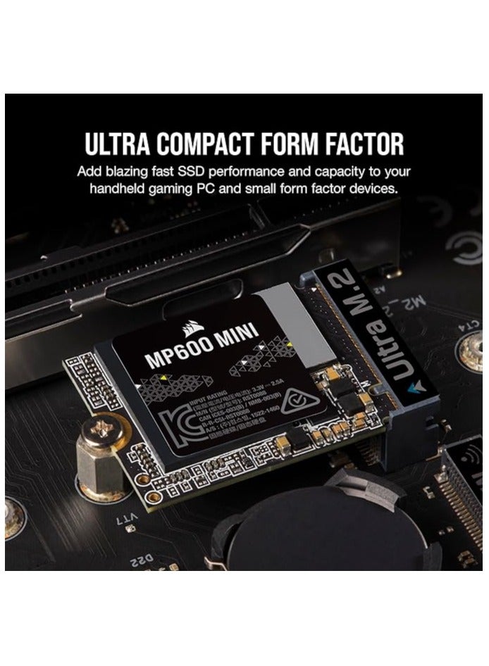 CORSAIR - Corsair MP600 Mini 1TB M.2 NVMe PCIe x4 Gen4 2 SSD – M.2 2230 – Up to 4,800MB/sec Sequential Read – High-Density 3D TLC NAND – Great for Steam Deck and Microsoft Surface – Black 1 TB - Image 1