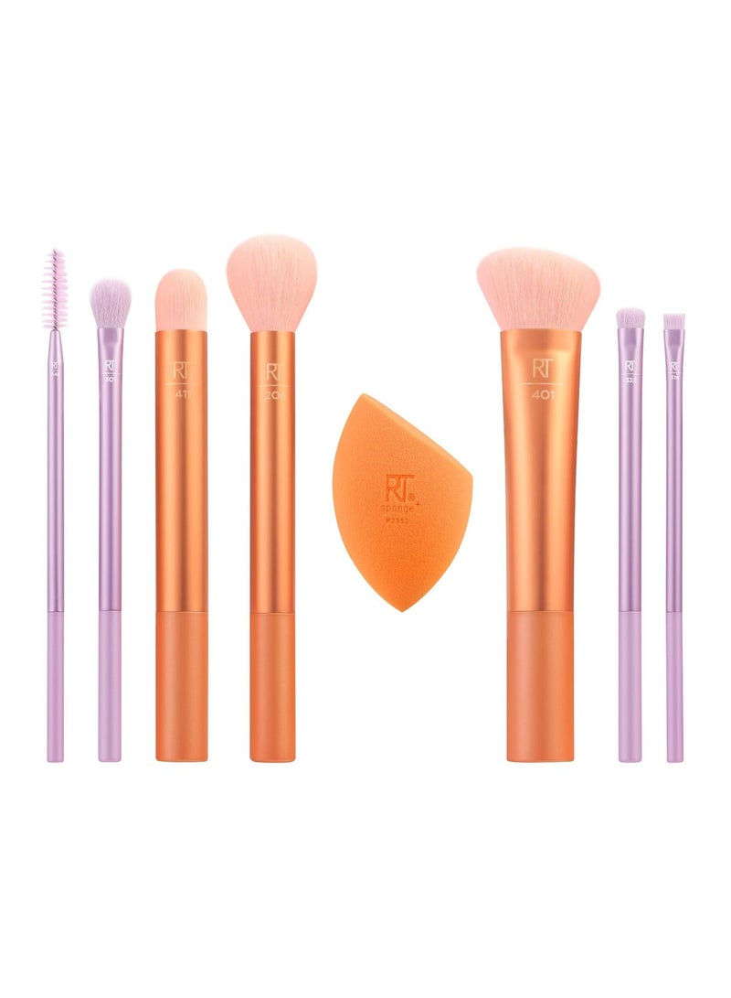 REAL TECHNIQUES - Level Up Brush And Sponge Kit Makeup Brushes For Eyeshadow Foundation Blush And Bronzer Blending Sponge Professional Quality Tools Synthetic Bristles 8 Piece Set MultiColor - Image 1