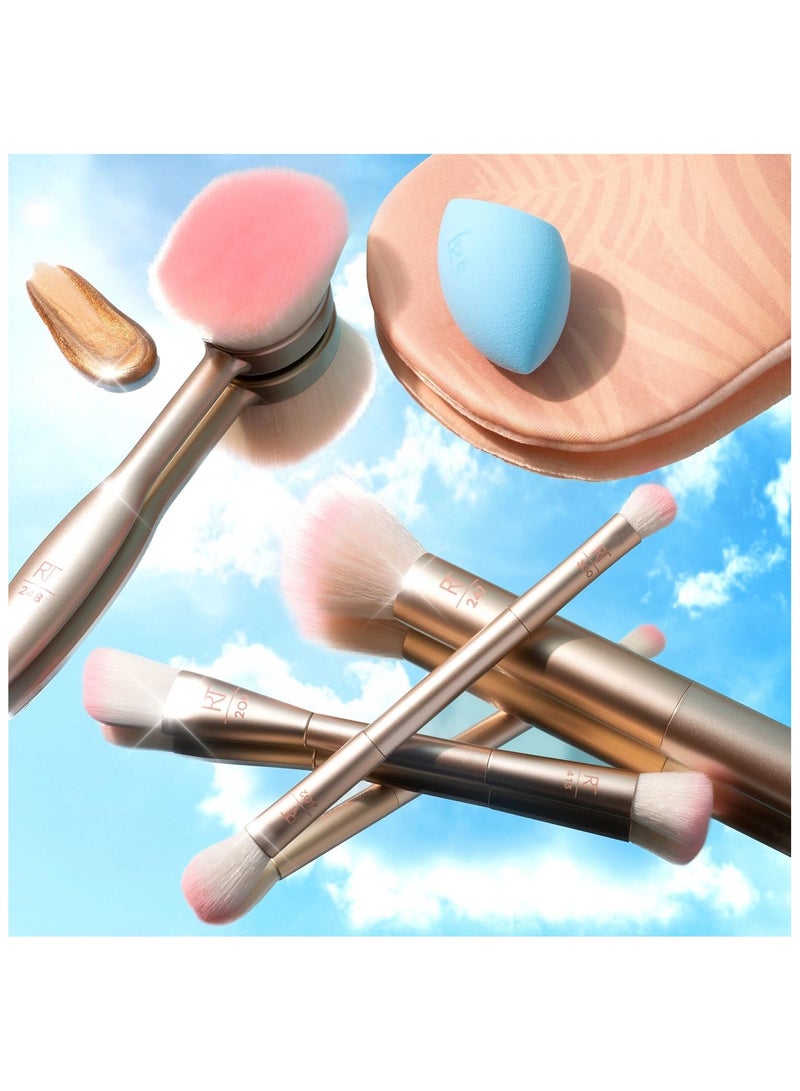 REAL TECHNIQUES Endless Summer Makeup Brush Kit Face Brushes For Foundation Powder Highlight Contour And Bronzer Includes Tanning Mitt Premium Quality 6 Piece Set Multicolor - Image 5