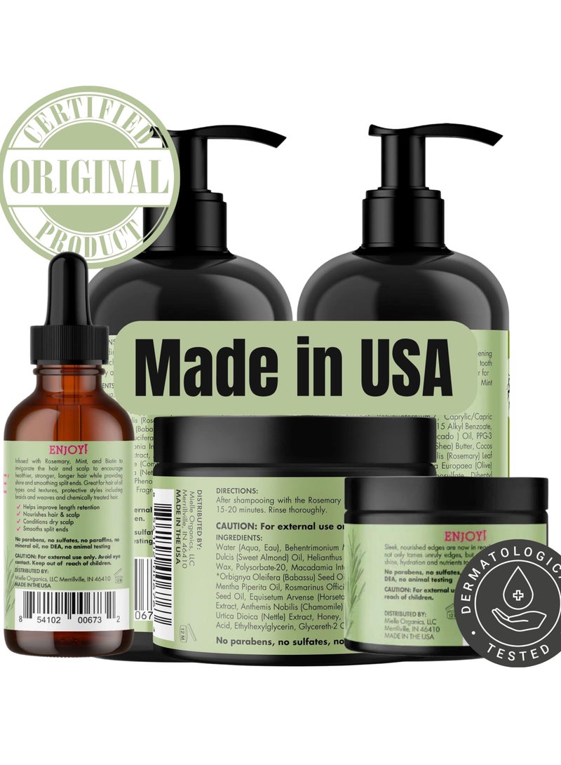 MIELLE Organics Rosemary Mint Strengthening Full Set - Shampoo, Conditioner, Hair Mask, Hair Edge Gel, Rosemary Hair Oil, And Scrubber - For Hair Growth - Infused With Biotin, Strengthens Weak Hair 1166ml  - Image 2