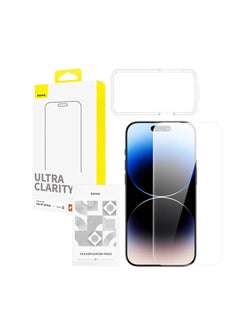 Baseus OS-Baseus Sapphire Series HD Tempered Glass Screen Protector (with Dust Filter) for iP 14 Pro, Clear (Pack of 1, with cleaning kit and dust-proof installation tool)  - Image 1