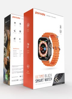 porodo 300 mAh Smart Watch Ultra Ultimo Black W/ 1*Alpine Band And 1*Ocean Band Orange Strap Multi color  - Image 2