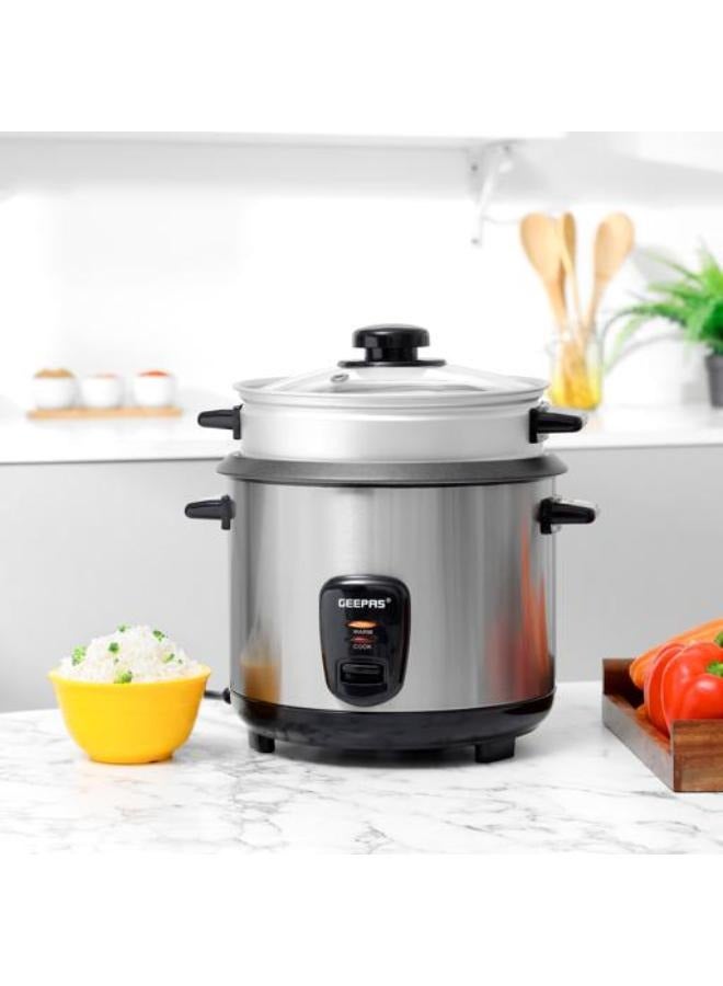 GEEPAS Multi-Function Rice Cooker With Removable Non-Stick Inner Pot And Cool-Touch Handle 1.8 L 700 W GRC35041 Silver/Black  - Image 2