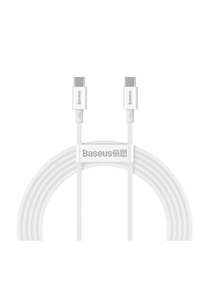 بيسوس كابل بيانات Baseus Superior للشحن السريع من النوع C إلى النوع C بقوة 100 وات بطول 2 متر باللون الأبيض - Image 2