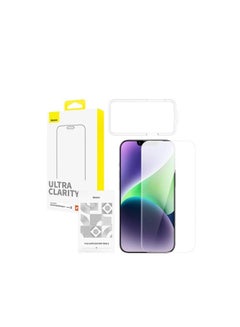 Baseus OS-Baseus Diamond Series HD All-Tempered-Glass Screen Protector for iP 13 Pro Max/14 Plus, Clear (Pack of 1, with cleaning kit and EasyStick installation tool)  - Image 1