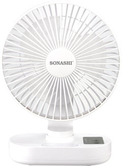 SONASHI 8 Inch Rechargeable Table Fan With Led Light - 3 Speeds High/Medium/Low | Continuous Working Of 2 Hours(High), 4.5 Hours(Mid) & 9 Hours(Low) | Strong Wind Function SRF-804 White  - Image 2