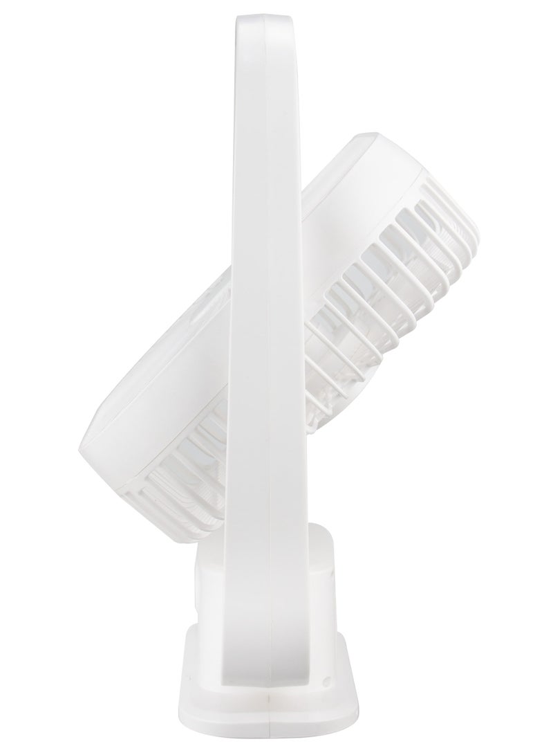 8 Inch Rechargeable Table Fan With Led Light - 3 Speeds High/Medium/Low | Continuous Working Of 2 Hours(High), 4.5 Hours(Mid) & 9 Hours(Low) | Strong Wind Function SRF-803 White