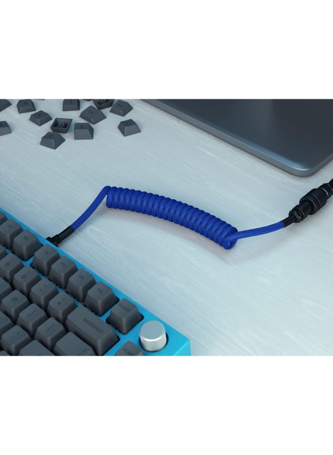 جلوريوس - Coiled USB-C Cable - Premium Artisan Braided Cord For Mechanical Keyboards - GLO-CBL-COIL-COBALT - Image 1