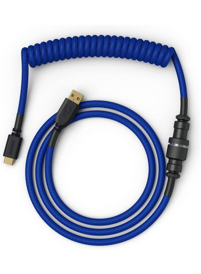 جلوريوس - Coiled USB-C Cable - Premium Artisan Braided Cord For Mechanical Keyboards - GLO-CBL-COIL-COBALT - Image 1