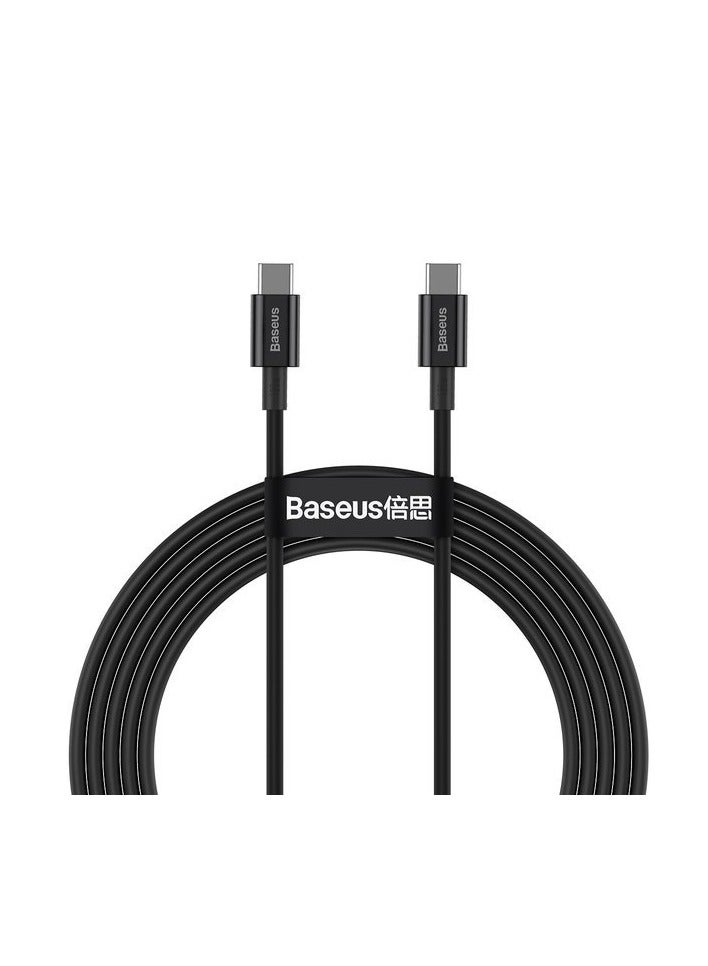 بيسوس كابل بيانات Baseus Superior للشحن السريع من النوع C إلى النوع C بقوة 100 وات بطول 2 متر باللون الأسود - Image 2