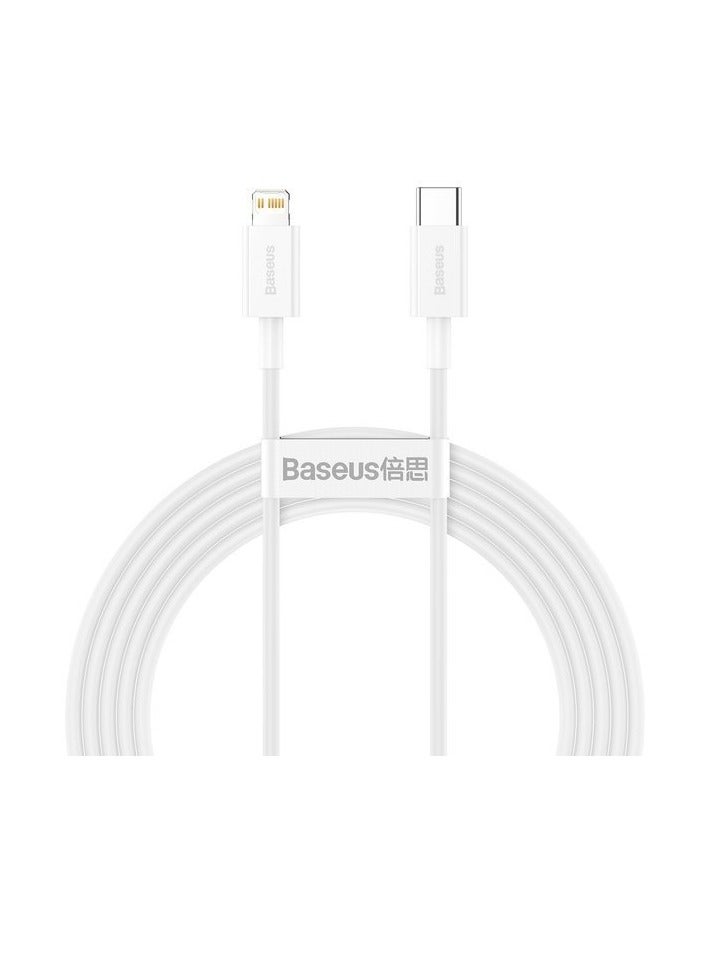 بيسوس كابل بيانات Baseus Superior للشحن السريع من النوع C إلى iP PD 20W 2m أبيض - Image 2