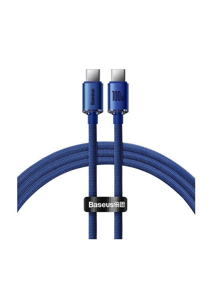 بيسوس Baseus Crystal Shine Series كابل بيانات شحن سريع من النوع C إلى النوع C 100 وات 1.2 متر أزرق - Image 2