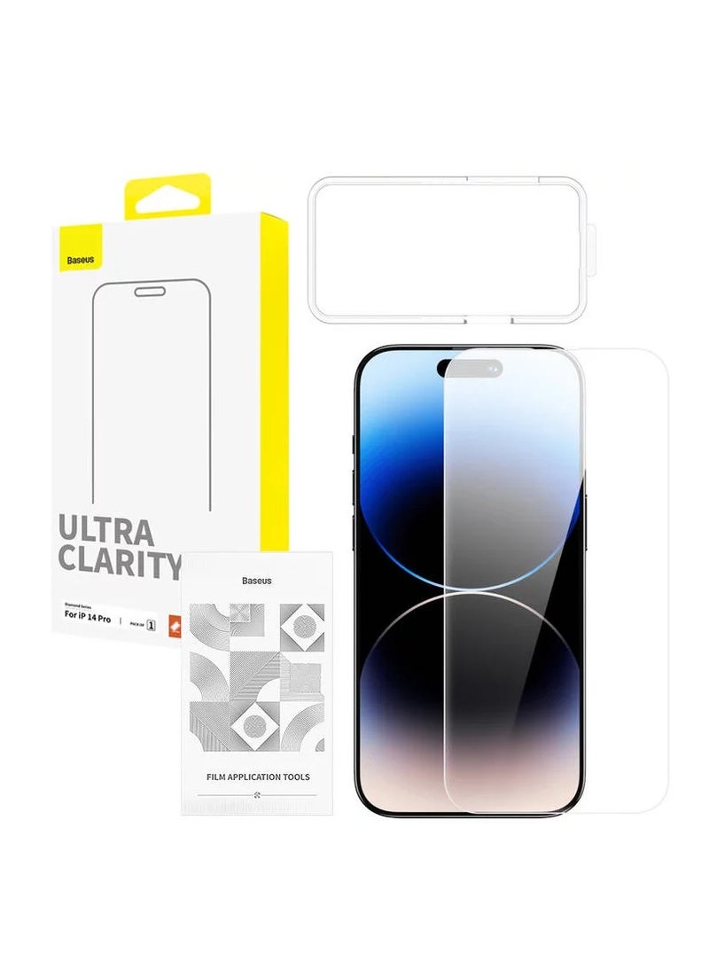 Baseus OS-Baseus Diamond Series HD All-Tempered-Glass Screen Protector for iP 14 Pro, Clear (Pack of 1, with cleaning kit and EasyStick installation tool)  - Image 1
