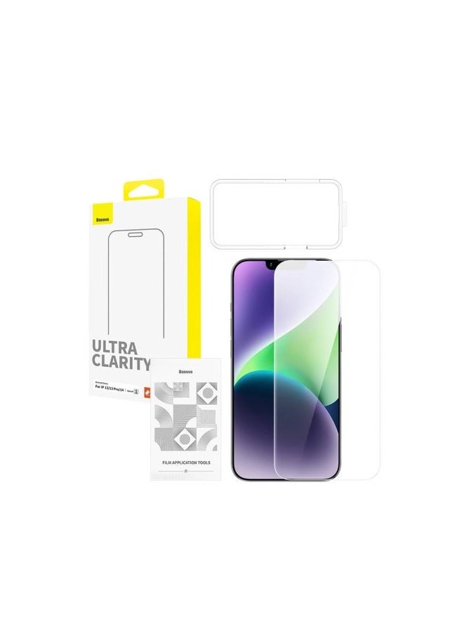 بيسوس OS-Baseus Sapphire Series HD Tempered-Glass Screen Protector (with Dust Filter) for iP 13/13 Pro/14, Clear (Pack of 1, with cleaning kit and dust-proof installation tool) Clear - Image 1