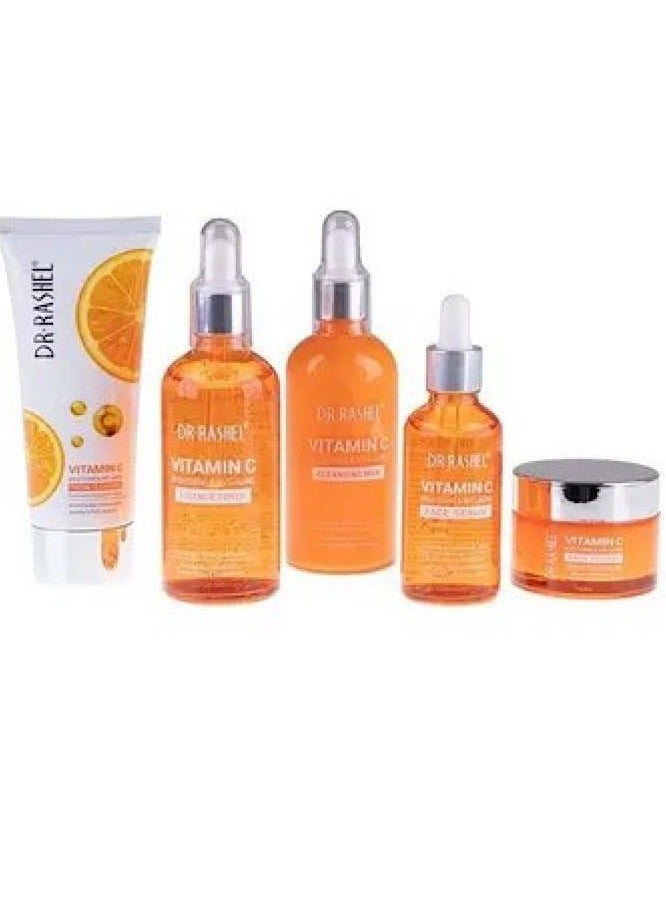 دكتور راشيل مجموعة فيتامين C لمكافحة الشيخوخة والعناية بالبشرة مكونة من 5 قطع برتقالي/أبيض، منظف للوجه 80 جم، حليب منظف 100 مل، تونر أساسي 100 مل، مصل للوجه 50 مل، كريم للوجه منظف للوجه 80 جم حليب منظف 100 مل تونر أساسي 100 MI مصل للوجه كريم الوجه 50 مل 50 مل