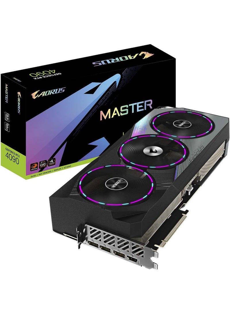GIGABYTE - AORUS GeForce RTX 4090 Master Graphics Card, 24GB GDDR6X 384 bit Memory, 16384 CUDA Cores, 2550 MHz Core Clock, 21 Gbps Memory Speed, PCI-E 4.0, 1 x HDMI 2.1, 3 x DP1.4 | GV-N4090AORUS M-24GD Black - Image 1