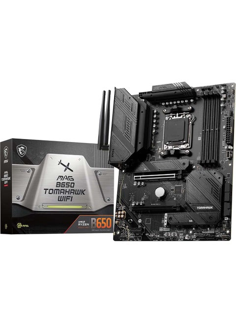 MAG B650 TOMAHAWK WIFI AM5 ATX Motherboard, AMD B650 Chipset, 4x 2 Channel DDR5 Slots, 128GB Max Memory, Wi-Fi 6E, 2.5Gbps LAN, 2x PCI-E x16, 3x M.2 , 1x HDMI & DP, USB 3.2/2.0 Black