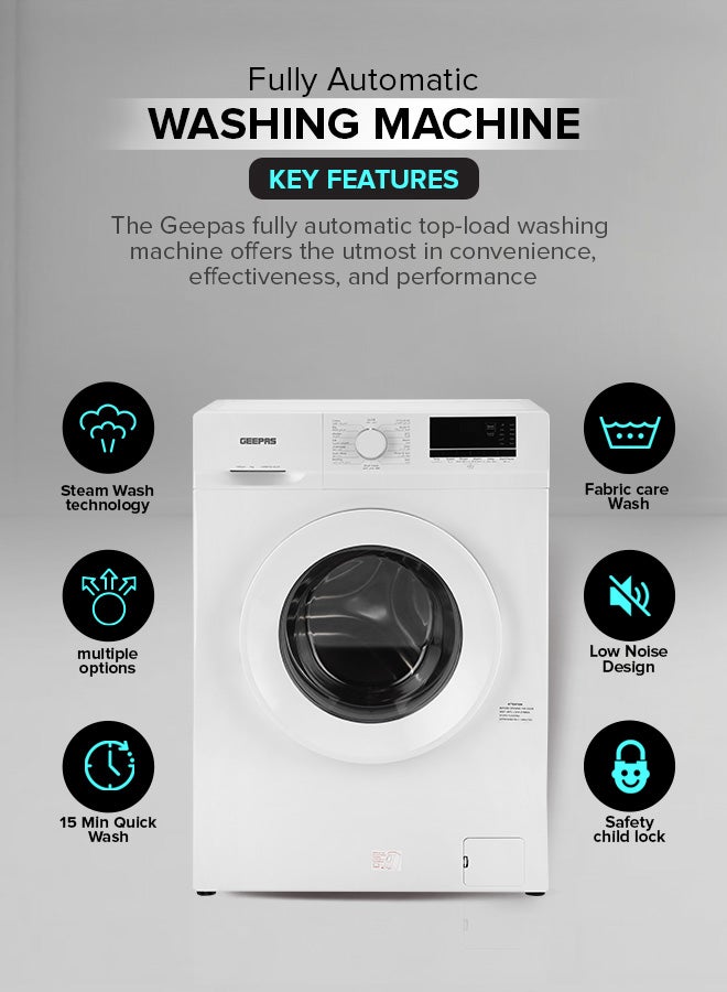 GEEPAS - 6 KG Front Load Fully Automatic Smart Washing Machine| With Drum Cleaning Function, Smart Weight Function, Stainless Steel Drum, Steam Function, Quick Wash| Child Lock 6 kg GWMF6210LCR White - Image 1