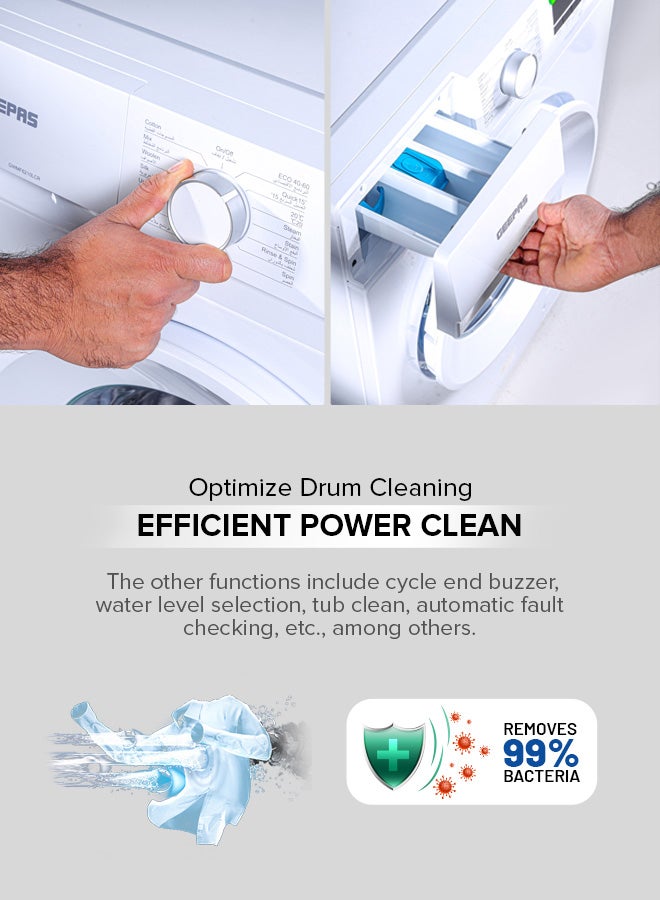 GEEPAS - 6 KG Front Load Fully Automatic Smart Washing Machine| With Drum Cleaning Function, Smart Weight Function, Stainless Steel Drum, Steam Function, Quick Wash| Child Lock 6 kg GWMF6210LCR White - Image 1