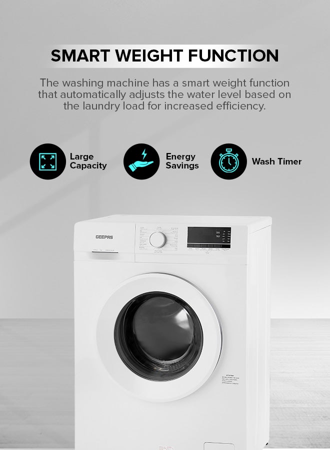 GEEPAS - 6 KG Front Load Fully Automatic Smart Washing Machine| With Drum Cleaning Function, Smart Weight Function, Stainless Steel Drum, Steam Function, Quick Wash| Child Lock 6 kg GWMF6210LCR White - Image 1