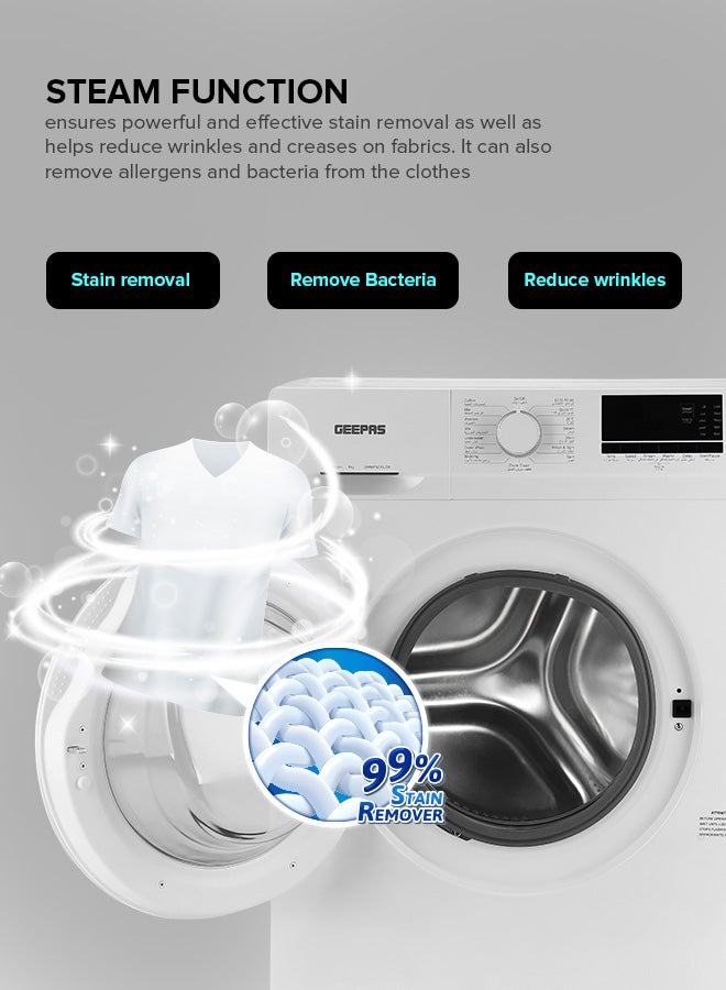 GEEPAS - 6 KG Front Load Fully Automatic Smart Washing Machine| With Drum Cleaning Function, Smart Weight Function, Stainless Steel Drum, Steam Function, Quick Wash| Child Lock 6 kg GWMF6210LCR White - Image 1