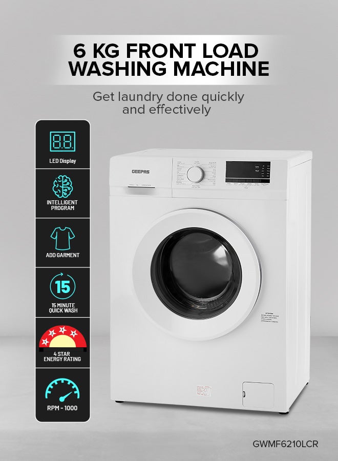 GEEPAS - 6 KG Front Load Fully Automatic Smart Washing Machine| With Drum Cleaning Function, Smart Weight Function, Stainless Steel Drum, Steam Function, Quick Wash| Child Lock 6 kg GWMF6210LCR White - Image 1