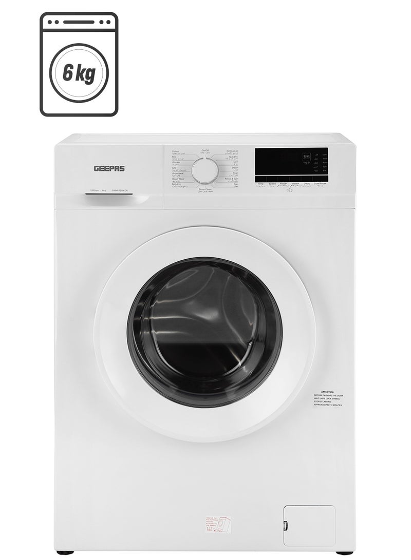 GEEPAS - 6 KG Front Load Fully Automatic Smart Washing Machine| With Drum Cleaning Function, Smart Weight Function, Stainless Steel Drum, Steam Function, Quick Wash| Child Lock 6 kg GWMF6210LCR White - Image 1