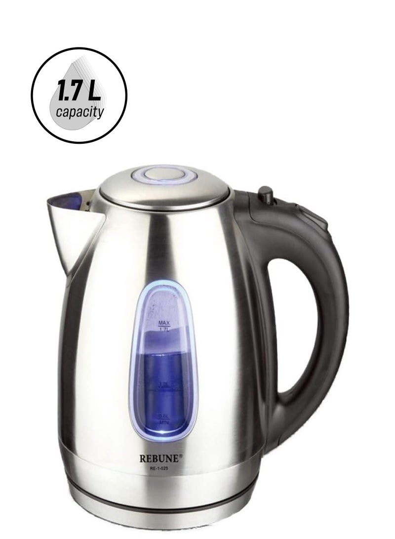 REBUNE Electric Kettle Stainless Steel Fast For Tea And Coffee 1.7 L 2200 W RE-1-025 Silver - Image 1
