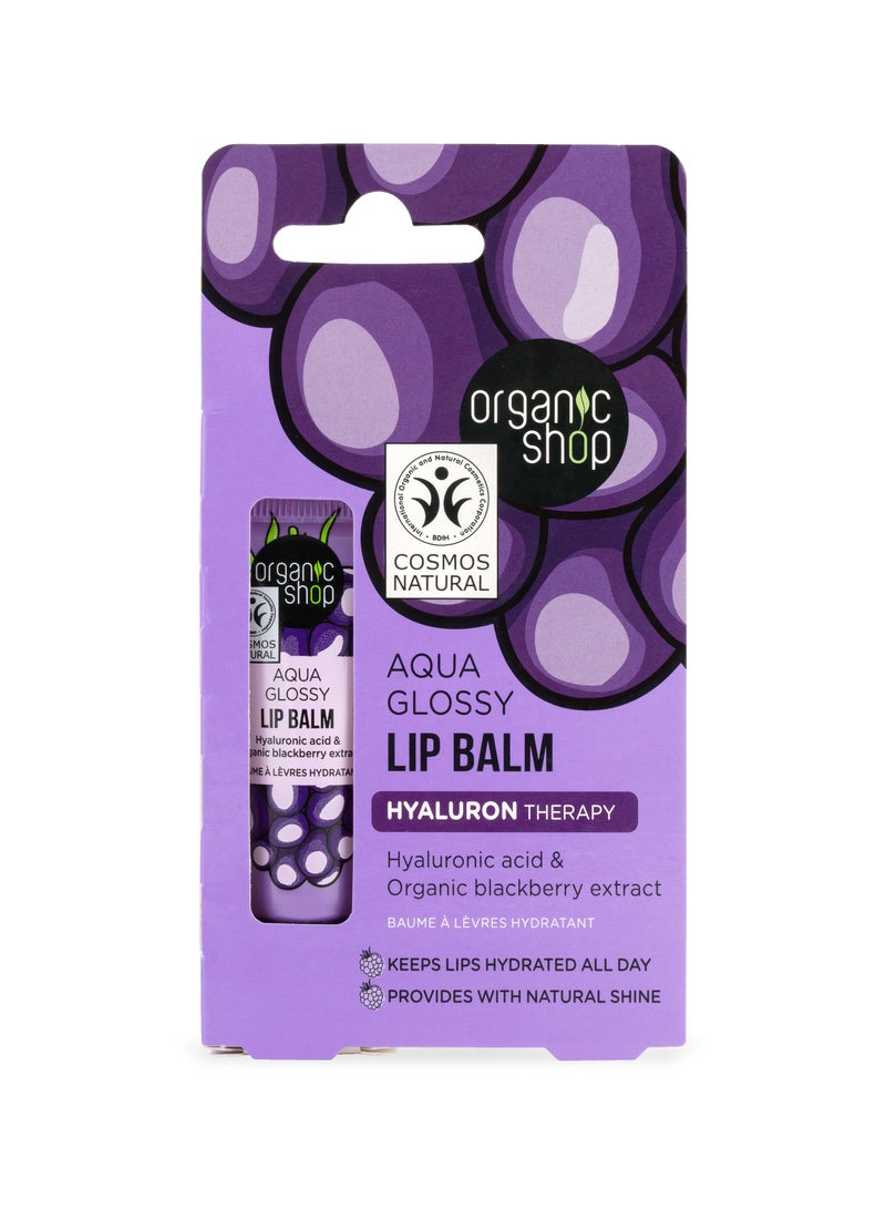 Organic Shop Aqua Glossy Lip Balm Hyaluronic Acid & Blackberry Extract 10ml - Image 1