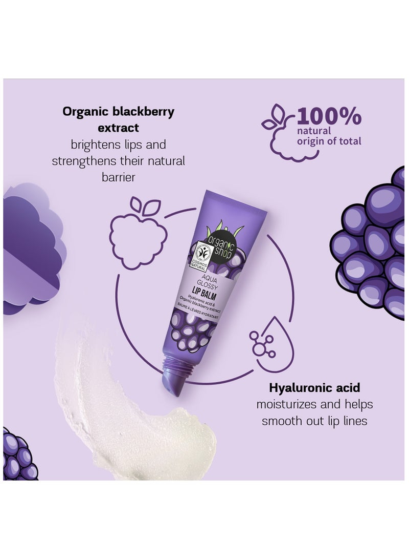 Organic Shop Aqua Glossy Lip Balm Hyaluronic Acid & Blackberry Extract 10ml - Image 3