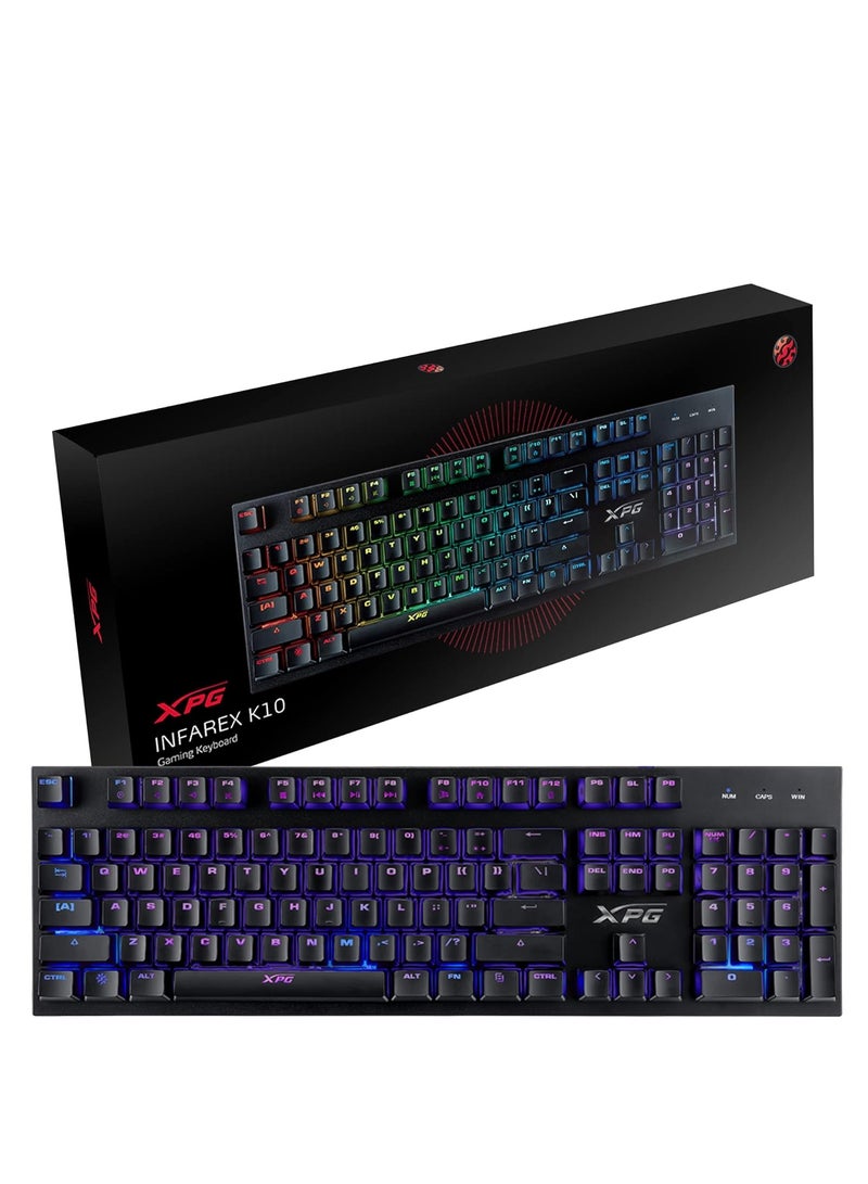 إكس بي جي - لوحة مفاتيح الألعاب الميكانيكية Xpg Infarex K10 RGB، مع تأثيرات الإضاءة ومفاتيح مضادة للظلال ومفاتيح الوسائط - Image 1