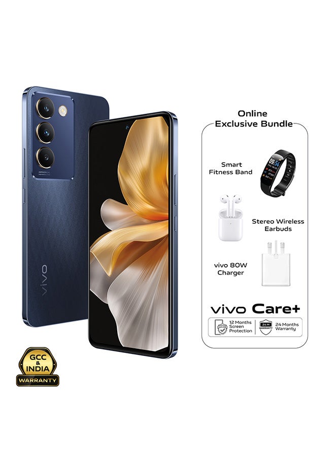 فيفو V30 Lite 5G ثنائي الشريحة بلون أسود كريستالي 12 جيجابايت + 12 جيجابايت رام 256 جيجابايت - مع هدايا حصرية، سماعات أذن، سوار لياقة ذكي، شاحن 80 وات وضمان 24 شهرًا + استبدال الشاشة لمدة عام 